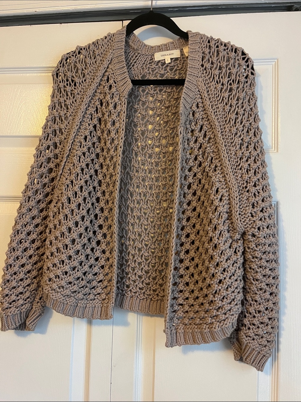 Inhabit Open-Knit Taupe Cardigan Sweater